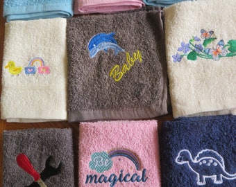 Personalised Embroidered 100% Egyptian Cotton Face Cloths / Flannels. Choice of colours and designs