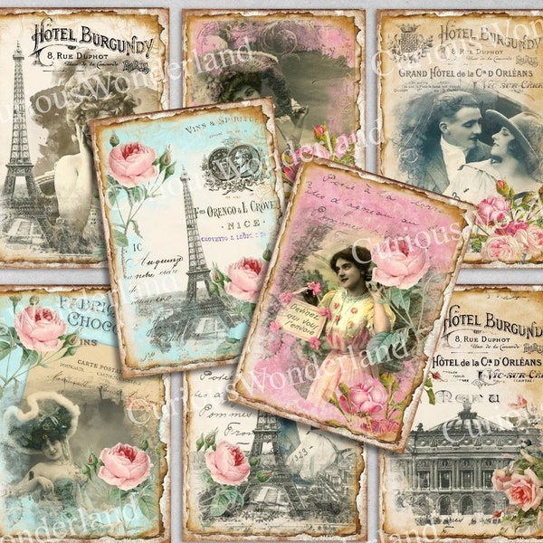 Shabby Chic Paris Ladies Collage Sheet Tags Journal Cards Digital Image Scrapbook Cards Printable Download Labels, Junk Journals CU OK