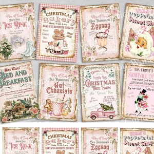 Shabby Chic Mrs Claus Christmas Bakery Collage Sheet, Tags, Journal Cards, Digital Image, Scrapbook Cards, Printable Download, ACEO,