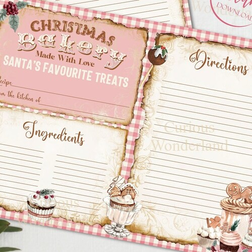 Printable Christmas Holiday Recipe Cards Digital Download - Etsy