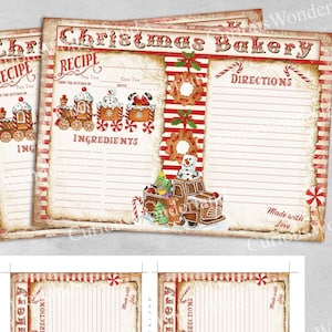 Gingerbread Christmas Recipe Cards - Collage Sheet -Printable Recipe Card - Digital Download - Gingerbread - INSTANT DOWNLOAD - Food Cards