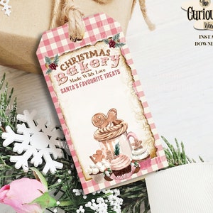 Pink Christmas Gingerbread Tags, Made with Love Tags, Journals, Digital Image, Scrapbook, Printable Download, Hang Tags, Gingerbread Bakery