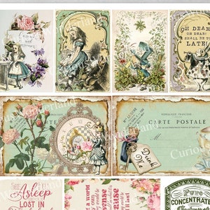Alice in Wonderland Collage Sheet ATC Journal Cards Digital Image Scrapbook Ephemera Cards Printable Download ACEO Digital Cards