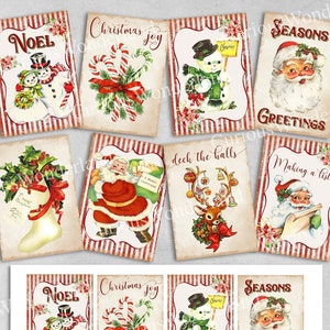 Retro Christmas Santa Snowman Collage Sheet, Tags, Journal Cards, Digital Image, Scrapbook Cards, Printable Download, ACEO, Digital Cards