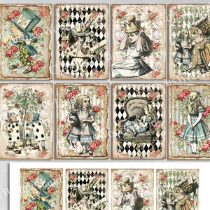 Vintage Alice in Wonderland Collage Sheet, ATC, Journal Cards, Digital Image, Scrapbook Cards, Printable Download ACEO, Digital Cards, Party