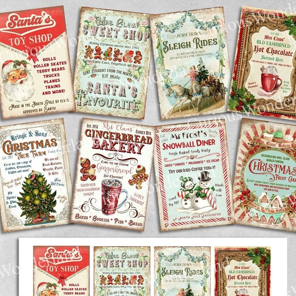 Vintage Mrs Claus Christmas Bakery Collage Sheet, Tags, Journal Cards, Digital Image, Scrapbook Cards, Printable Download, ACEO, Sleigh Ride