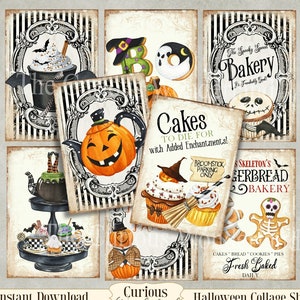 Digital Halloween Sweet Treats Collage Sheet Halloween, Journal Cards, Digital Image, Scrapbook Cards, Printable Download ACEO Digital Cards
