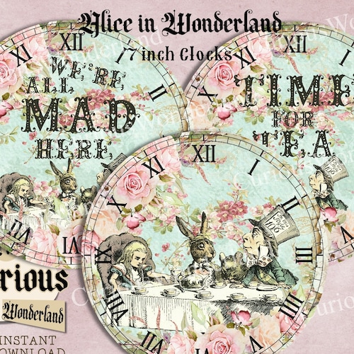 Alice in Wonderland Clocks Printable Clocks Digital - Etsy