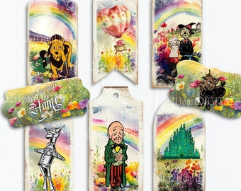 Vintage Wizard of Oz Tags, The Wizard of Oz Hang Tags, Journal Tags, Scrapbooking Supplies, Ephemera Rainbow Gift Tags, Junk Journal