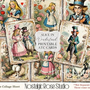 Vintage Alice in Wonderland Collage Sheet ATC Journal Cards, Digital Image, Scrapbook Cards, Printable Download, ACEO, Digital Cards, image 1