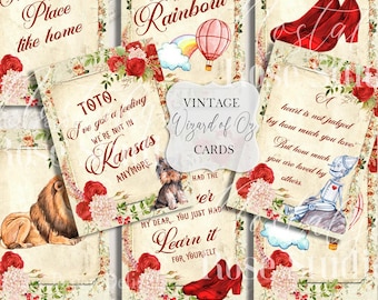 Vintage Wizard of Oz Printable ATC Cards Sheet, Oz Quote Collage for Junk Journals, Scrapbooking, Tags, Digital Ephemera Download