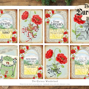 Mini Wizard of Oz Quote Cards, Party Decoration, Cardmaking, Junk Journal Cards, Printable, Instant Download, Ruby Slippers, Scrapbook,