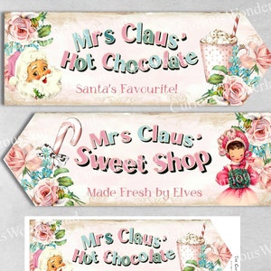 Shabby Chic Pink Christmas Santa&#39;s Sweet Shop Arrow Signs - Digital Instant Download - Hot Chocolate Christmas Arrows  Kids Christmas Decor
