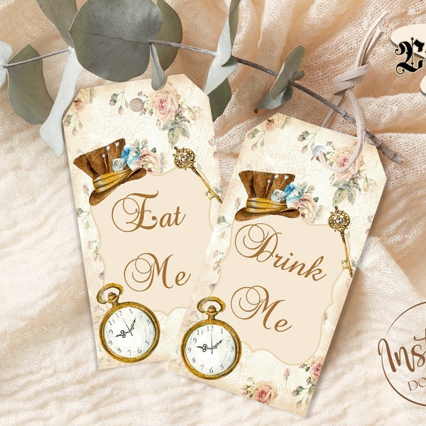 Alice in Wonderland Tags, Alice Tags, Mad Hatter Tea Party, Printable Tags, Eat me tags, Wonderland gift tags, Alice Baby Shower, Favor tags