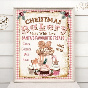 Shabby Chic Christmas Bakery Sign - Digital Instant Download - Pink Christmas - Gingerbread Sign - Santa Sign