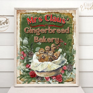 Christmas Gingerbread Sign - Digital Instant Download -  Christmas Sign - Mrs Claus Bakery Sign