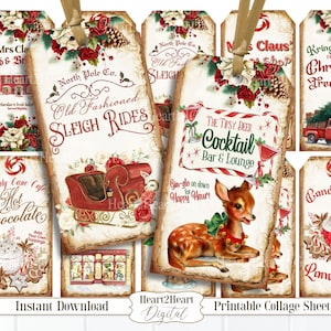 Mrs Claus Bakery Food Tags, Shabby Chic, Journals, Digital Image, Scrapbook, Printable Download, Hang Tags, Gingerbread Bakery Eggnog