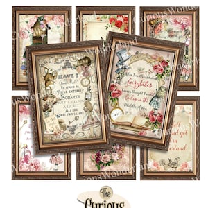 Alice in Wonderland Collage Sheet, Quote Cards, ATC, Journal Cards, Digital Image, Printable Download, ACEO, Digital Cards