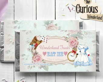 Alice in Wonderland Candy Bar Wrapper - Printable Hershey bar wrapper - Alice Party - Candy Favors - Printable Candy Labels - Chocolate Bar