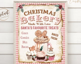 Shabby Chic Christmas Bakery Sign - Digital Instant Download - Pink Christmas - Gingerbread Sign - Santa Sign