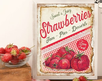 Farmhouse Strawberry Sign - INSTANT DOWNLOAD - Farmhouse Decor - Printable Sign - Wall Decor - Farm Fresh Sign - Berry Sign - Strawberries