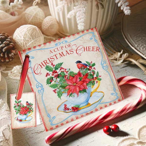 Printable Christmas Teacup Tea Envelope, Christmas Envelope, Tea Envelope, INSTANT DOWNLOAD, Digital Image, Tea Bag Favors