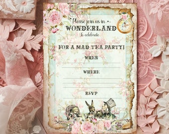 Alice in Wonderland Invitations - INSTANT DOWNLOAD - Not Editable - Alice Party Invitation - Digital Invitation - Party Invite, Birthday