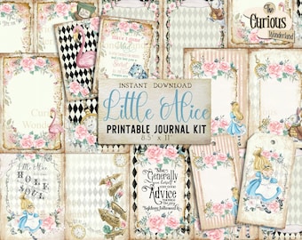 Printable Alice in Wonderland Junk Journal Pages Printable, Digital Journal Kit Tattered Scrapbook Paper Vintage Paper, Digital Download