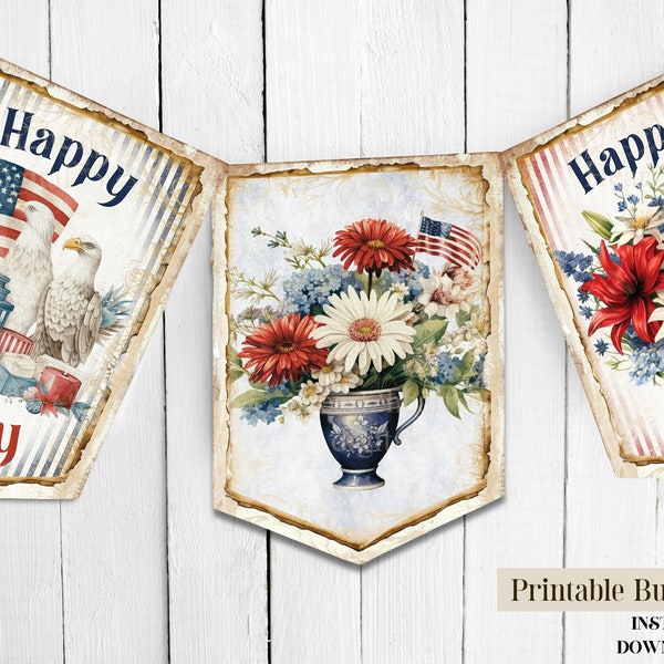 Vintage Style 4th of July Banner - INSTANT DOWNLOAD - Printable Banner - 4th July Party Printables
