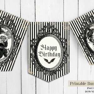 Gothic Skull Happy Birthday Bunting, Birthday Party Decorations, Goth Birthday - DIGITAL DOWNLOAD