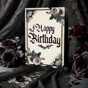 Printable Goth Birthday Card, INSTANT DOWNLOAD, Goth Birthday, Bat Birthday Card, Gothic Birthday, Printable Birthday Card