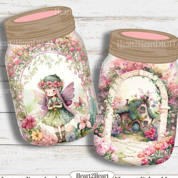 Fairy Mason Jar Tags, Printable Collage Sheet, Flower Fairies, Scrapbooking Ephemera, Fairy House Tags, Digital Image, Altered Art