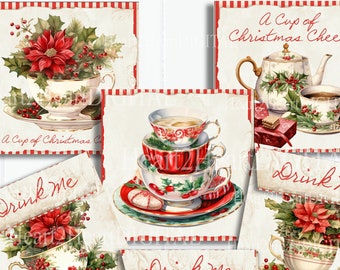 Shabby Christmas Teacup Tea Envelope, Christmas Envelope, Christmas Printables, Tea Envelope, INSTANT DOWNLOAD, Tea Party Favors