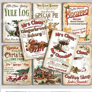 Vintage Mrs Claus Christmas Labels Collage Sheet, Tags, Journal Cards, Digital Image, Scrapbook Cards, Printable Download, ACEO, Eggnog