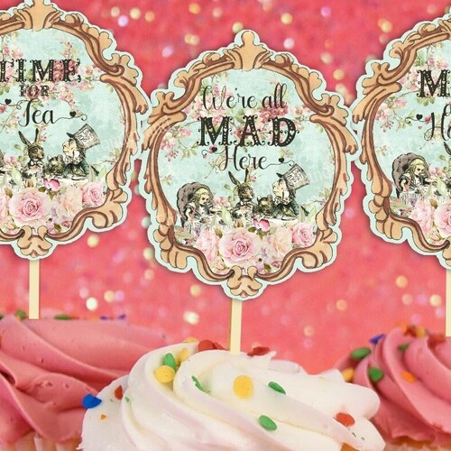 Alice in Wonderland Quote Cupcake Toppers Birthday Party Etsy