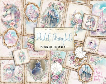 Fairy Tale Junk Journal Kit, Princess & Unicorn Journal Pages, Ephemera, Digital Download, Printable Shabby Chic Journal, Fairytale Digi Kit