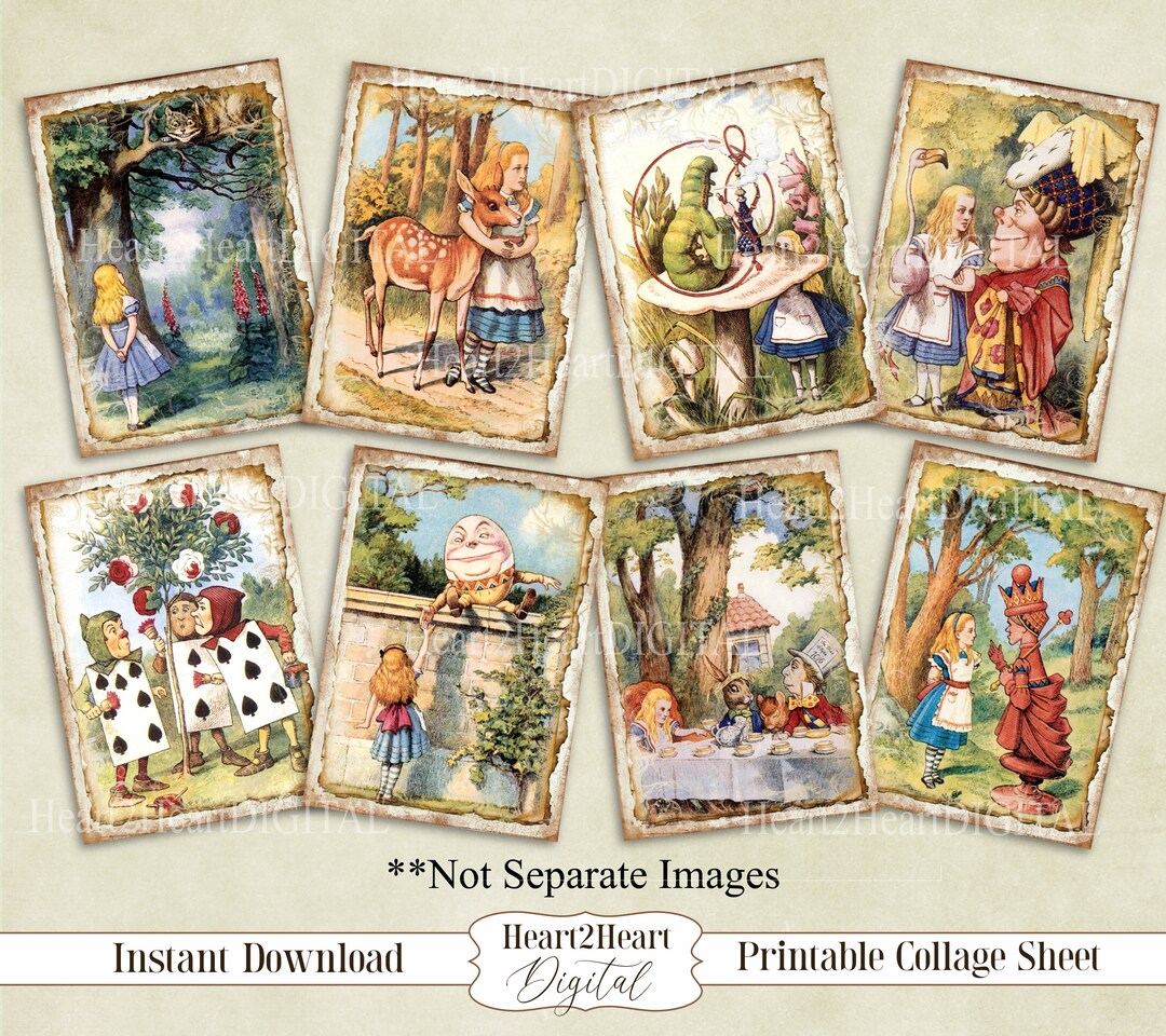 Vintage Alice in Wonderland Collage Sheet, ATC, Journal Cards, Digital ...