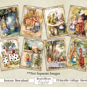 Vintage Alice in Wonderland Collage Sheet, ATC, Journal Cards, Digital Image, Scrapbook Cards, Download ACEO, Digital Cards, Junk Journal