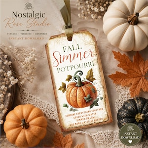 Printable Fall Simmer Pot Tags, Stovetop Potpourri Tag, Pumpkin Tag, DIY Fall Gift Tag, Autumn Potpourri Tag