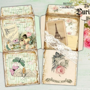 Shabby Chic Paris Tea Bag Envelope and Label, Collage Sheet, Printable Tea Party, Tea Packets, DIY, Printable Envelope, Instant Download