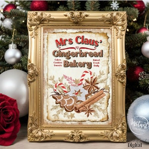 Christmas Gingerbread Bakery Sign - Digital Instant Download - Christmas Wall Art - Gingerbread Sign -  Holiday Kitchen Christmas Decor
