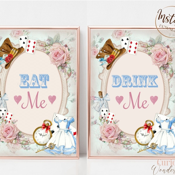 Alice in Wonderland Party Signs | Drink Me Sign | Eat Me Sign | Mad Hatter Tea Party | INSTANT DOWNLOAD | Onederland | Birthday Decoration