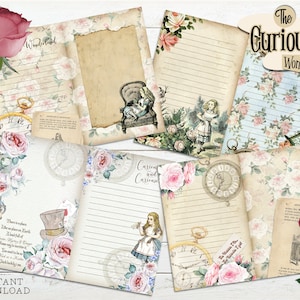 Alice in Wonderland Junk Journal Pages, Printable, Digital Journal Kit, Scrapbook Paper, Vintage Paper, Digital Download, Wonderland Craft