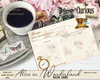 Alice in Wonderland Recipe Cards - Collage Sheet -Printable Recipe Card - Digital Download - Bridal Shower - INSTANT DOWNLOAD - Food Cards