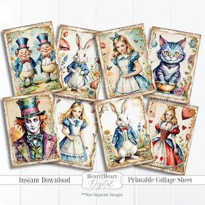 Alice in Wonderland Quotes, Wonderland Collage Sheet, Party Printable, Scrapbooking, Papercraft, Instant Download, Digital, Cardmaking