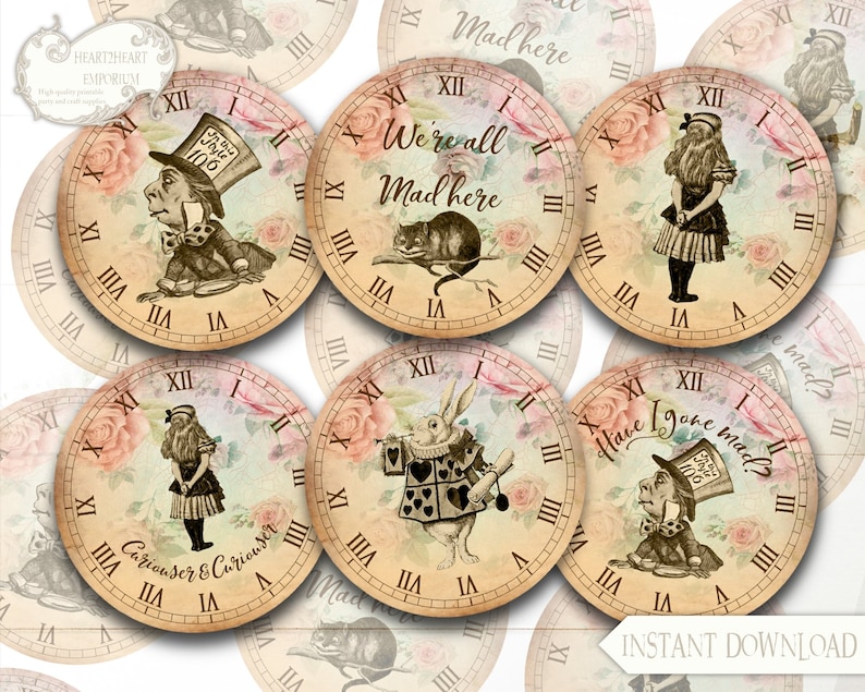 Alice in Wonderland Clocks 2.5 inches Printable Clocks | Etsy