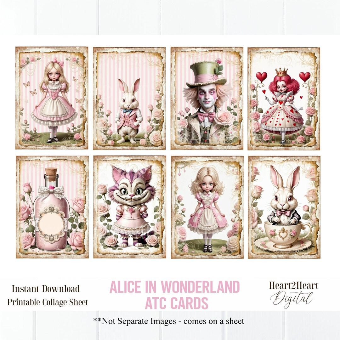 Cartoon Alice in Wonderland Collage Sheet ATC Journal Cards, Digital ...