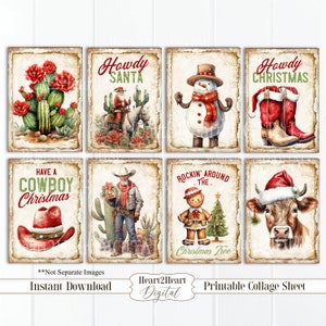 Western Christmas Quotes Collage Sheet, Cowboy Santa Journal Cards, Digital Cowboy Christmas Scrapbook Cards, Printable Download, ACEO,