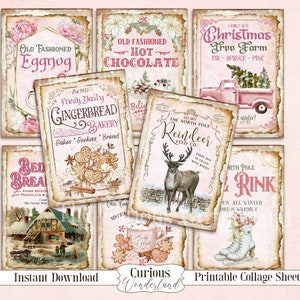 Shabby Chic Christmas Bakery Collage Sheet, Tags, Journal Cards, Digital Image, Scrapbook Cards, Printable Download, ACEO,