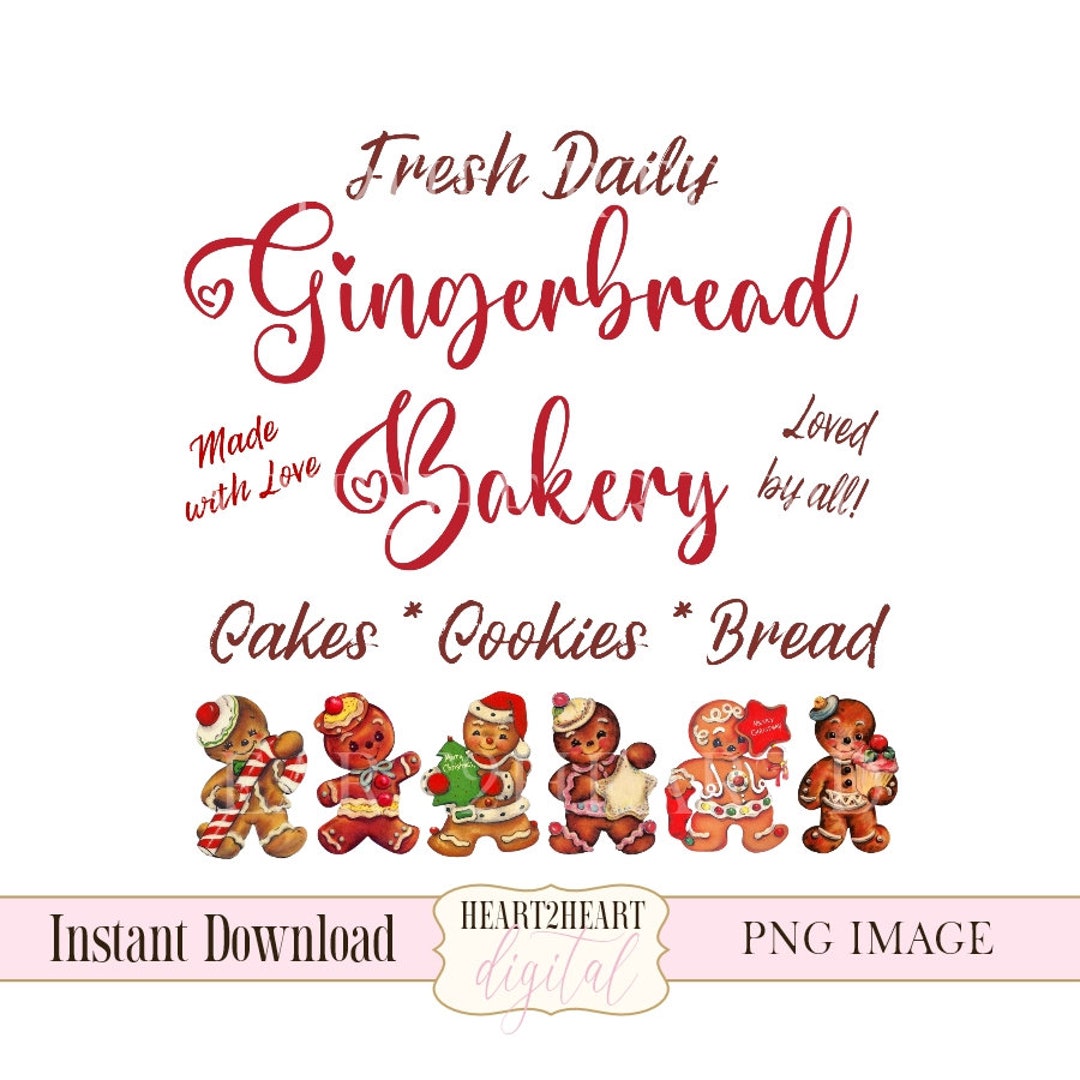 Retro Gingerbread Bakery Christmas Image Sign, Christmas Sublimation